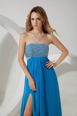 Sexy Beaded Split Skirt Blue Chiffon Evening Dress For Discount