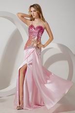 Unique Multi Colors Sequin Pink Evening Dress Wit Split