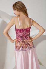 Unique Multi Colors Sequin Pink Evening Dress Wit Split