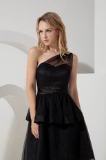 Sexy One Shoulder Layers Black Evening Short Dress