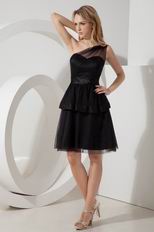 Sexy One Shoulder Layers Black Evening Short Dress