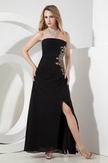 Social Occasion Black Evening Dress With Floor Length Side Splite Skirt