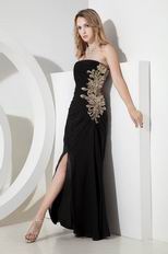 Social Occasion Black Evening Dress With Floor Length Side Splite Skirt