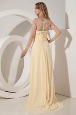 Modest Scoop Beaded Yellow Long Sleeves Evening Dress