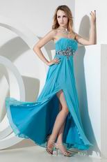 Cheap Strapless Front Split Aqua Evening Dress 2014