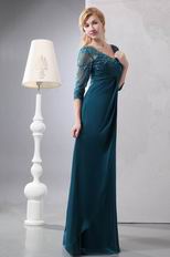 Strong Blue Floor Length Lace Half Sleeves Evening Dress