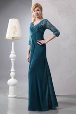 Strong Blue Floor Length Lace Half Sleeves Evening Dress