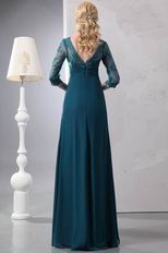 Strong Blue Floor Length Lace Half Sleeves Evening Dress