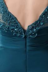 Strong Blue Floor Length Lace Half Sleeves Evening Dress