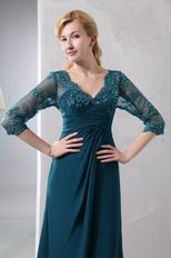 Strong Blue Floor Length Lace Half Sleeves Evening Dress