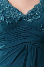 Strong Blue Floor Length Lace Half Sleeves Evening Dress