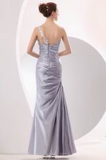 Affordable Left Strap Mermaid Silver Evening Dress