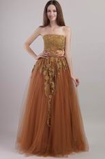 Top Designer Brown Evening Dress With Applique Decorate