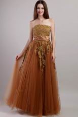 Top Designer Brown Evening Dress With Applique Decorate