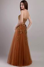 Top Designer Brown Evening Dress With Applique Decorate