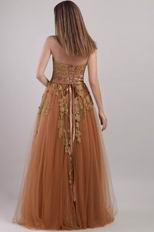 Top Designer Brown Evening Dress With Applique Decorate