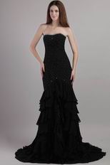 Black Chiffon Evening Gowns Dress Trumpet Layers Skirt