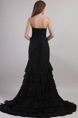 Black Chiffon Evening Gowns Dress Trumpet Layers Skirt