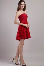 Rolled Fabric Flowers Wine Red Short Evening Dress