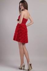 Rolled Fabric Flowers Wine Red Short Evening Dress