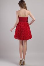 Rolled Fabric Flowers Wine Red Short Evening Dress