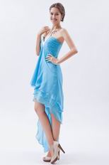 V-Shaped Strapless High Low Layers Aqua Evening Dress