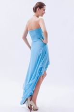 V-Shaped Strapless High Low Layers Aqua Evening Dress