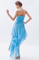 V-Shaped Strapless High Low Layers Aqua Evening Dress