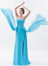 Custom Side Drapped Aqua Evening Dress In New York