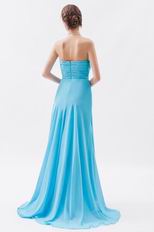 Custom Side Drapped Aqua Evening Dress In New York