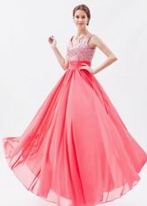 Princess Straps Beaded Jacinth Chiffon Evening Party Dress