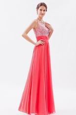 Princess Straps Beaded Jacinth Chiffon Evening Party Dress