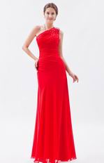 Allure One Shoulder Floor Length Evening Dress In Red