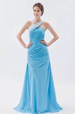 Elegant Appliqu One Shoulder Aqua Chiffon Evening Gown