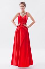 V-neck Spaghetti Straps Scarlet Formal Evening Dress