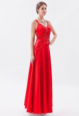 V-neck Spaghetti Straps Scarlet Formal Evening Dress