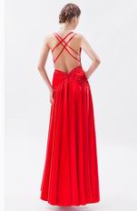 V-neck Spaghetti Straps Scarlet Formal Evening Dress