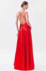 V-neck Spaghetti Straps Scarlet Formal Evening Dress