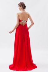 Strapless Sweetheart Scarlet Chiffon Evening Party Dress