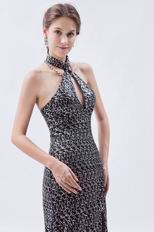 Glamorous Halter Sequin Front Split Silver Evening Dress