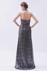 Glamorous Halter Sequin Front Split Silver Evening Dress