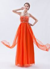 Strapless Embroidery Orange Red Formal Evening Dress