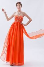 Strapless Embroidery Orange Red Formal Evening Dress