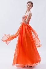 Strapless Embroidery Orange Red Formal Evening Dress