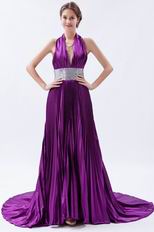 Old Style Noble Halter Purple Evening Dress With Sequin Sash