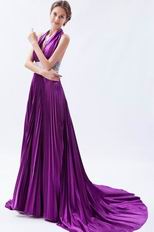 Old Style Noble Halter Purple Evening Dress With Sequin Sash