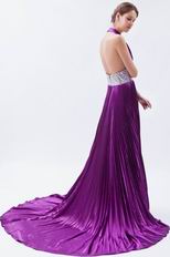 Old Style Noble Halter Purple Evening Dress With Sequin Sash