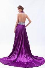 Old Style Noble Halter Purple Evening Dress With Sequin Sash