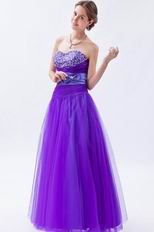 Elegant Beaded Blue Violet Evening Party Dress With Ribbon