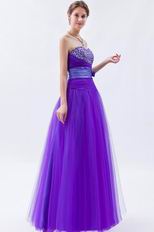 Elegant Beaded Blue Violet Evening Party Dress With Ribbon